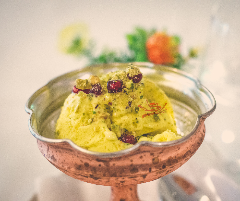 Indulge in Opulence: Savoring Saffron-Infused Ice Cream with Roasted Pistachios